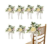 LEMCC Lot de 6 pivoines artificielles avec rubans pour décoration de chaise de mariage, cérémonie, réception, allée de mariage, chaise, banc d'église, 6 pièces Jaune 27cm/10.6inch