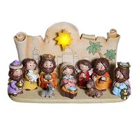 LEMCC Mini Ensemble de Crèche de Noël, Ensemble de Crèche avec Crèche, Ornements de Scène de Crèche en Résine, Ensembles de Figurines de Jésus, Décoration de Table de(Coloré (avec mangeoire))
