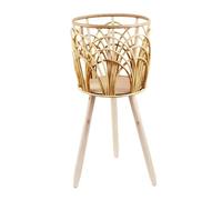 LEMCC Pot de Plantes Tissé sur Pieds en Bois, Support Rond pour Plantes en Rotin, Support pour Plantes en Osier, Panier de Jardinière en Rotin, Support de Plantes à Fleurs Tissé à la Main pour(L)