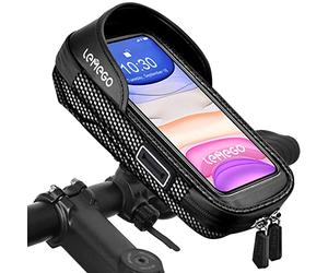 LEMEGO Support Téléphone Vélo Etanche, Sacoche Vélo Guidon Cadre Porte Telephone Velo VTT Trottinette Electrique Rotation 360 avec Espace Rangement Ecran Tactile pour Smartphone sous 7 Pouces