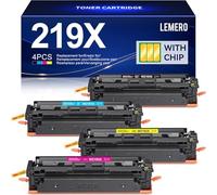 LEMERO 219X Toner (avec Puce) Compatible pour HP Color Laserjet Pro MFP 3302FDWG 3302SDWG 3302FDW 3302SDW 3302FDN 3202DW 3302FDNG 3202DN - 219 219A W2190X Noir Cyan Magenta Jaune 4-Pack