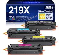 Lemero Lot de 4 cartouches de toner 219X (avec puce) compatibles avec HP Color LaserJet Pro MFP 3302FDWG 3302SDWG 3302FDW 3302SDW 3302FDN 3202DW 3302FDNG 3202DN pour HP 219 219A W2190X Noir/cyan