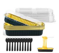 lemgyiamz Plat Aluminium, Barquette Aluminium, Boite Aluminium, Rectangulaire 10 Pièces Boîtes en Aluminium avec Couvercle Contenants Jetables pour Cuisson Grillades et Rangement