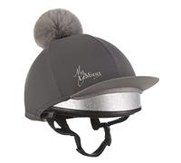 Lemieux Bonnet d'équitation à Pompon en Soie Gris avec Tissu Extensible dans Les 4 Sens Assorti aux Couches de Base et aux Tapis de Selle - Casque d'équitation - Taille Unique