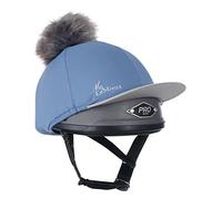 Lemieux Bonnet d'équitation Pom Pom en Soie Bleu Glacier avec Tissu Extensible dans Les 4 Sens Assorti aux Couches de Base et Tapis de Selle - Taille Unique