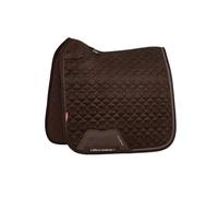 LeMieux Tapis de selle de dressage carré en daim cristal - Garnitures scintillantes et tressées - Tapis de selle équestre - Marron - Taille L