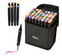 LEMIL Marqueurs Feutre a Alcool 48 Couleurs Double Pointe, Séchage sûr et Rapide Feutres Coloriage, Marqueurs Permanents, Marqueurs de Dessin avec Sac en Tissu Portable et Base