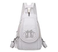 LEMITA Petit Sac À Dos Multifonctionnel Sac Poitrine Sac À Bandoulière Pu Sac À Dos En Cuir Souple Sac À Dos Femme, Chaton Blanc