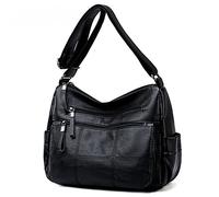 LEMITA Sac Femme Sac Mom D’Âge Moyen En Cuir Souple Sac Femme Sac En Peau De Mouton Motif Bandoulière Bandoulière, Noir