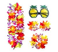LEMLIN Tenue Hawaïenne pour Femmes Set de 4 Pièces,Couronnes de Fleurs Hawaii, Lunettes de Soleil Ananas, Idéal pour la Décoration des Fêtes de Plage & Fête Luau