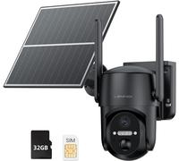 LEMNOI 4G LTE IP Caméra de Surveillance Solaire Extérieure avec Carte SIM Préinstallé et SD, 360° Rotation, PIR Détection de Mouvement, 2K Vision Nocturne, Audio Bidirectionnel, Etanche IP66