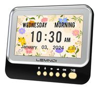 LEMNOI 7 Pouces Horloge Numérique,Calendrier Electronique avec Jour Date Heure, Pendule Murale Alzheimer avec Température,15 Alarmes&Rappels de médicaments,Automatique de L’Heure D’été (Noir)