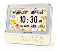 LEMNOI 7 Pouces Horloge Numérique,Calendrier Electronique avec Jour Date Heure, Pendule Murale Alzheimer avec Température,15 Alarmes&Rappels de médicaments,Automatique de L’Heure D’été (Blanc)
