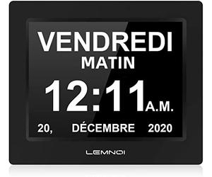 LEMNOI 8" Pouce LCD Horloge Numérique Calendrier N10 avec Date Jour Et Heure Horloge Non-Abrégée Auto Dimming 8 Langues HD Display Rappel pour Alzheimer Les Personnes âgées et Les Enfants