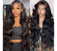 Lemoda Perruques en dentelle intégrale 210 % 33 x 10 cm, 12 A, cheveux humains brésiliens vierges ondulés HD transparents, 61 cm, couleur naturelle