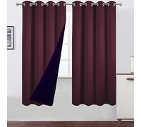 LEMOMO Rideaux 100 % occultants avec doublure noire - Rideaux à isolation thermique pour chambre à coucher - 132 x 183 cm - Rouge bordeaux - 2 panneaux