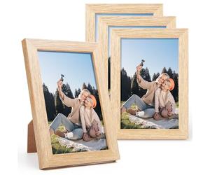 LEMON CLOUD Cadre Photo, 4 Cadres pour Photos 10x15 cm, MDF, Plateau en Verre Acrylique, Galerie Photo Décoration, Aspect Chêne