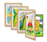LEMON CLOUD Lot de 4 Cadres pour Dessins D'enfants, Peut Accueillir Jusqu'à 70 Images Colorées, A4 MDF Ecologique, Plaque Acrylique, Couleur Bois