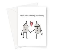 LEMON LOCO Happy 10th Wedding Anniversary Greeting Card | Tin Wedding Anniversary Card, Two Tin Cans In Love, For Spouse, Married Ten Years