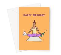 LEMON LOCO Yoga Woman Happy Birthday Greeting Card | Woman In Lotus Pose Birthday Card, Yoga Birthday Card For Friend, Girlfriend, Wife, Her, Hand Illustrated Yoga Cards, Yoga Friend Birthday Card