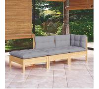 Lemon Salon bas de jardin 3 pcs - avec coussins - gris Bois de pin massif - 63,5x63,5x62,5 cm 3096279