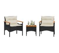 Lemon Salon bas de jardin 3 pcs - avec coussins - noir résine tressée - 40x40x37 cm 368404