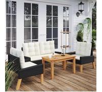 Lemon Salon bas de jardin 4 pcs - et coussins - Résine tressée et bois massif - 70x40x40 cm 319689