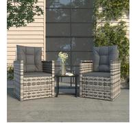 Lemon Salon bas de jardin avec coussins - 3 pcs - résine tressée gris - 40x40x37 cm 319193