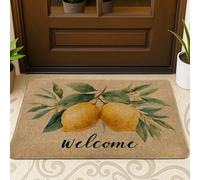 Lemon Welcome Paillasson d'extérieur et d'intérieur jaune citron pour entrée printanière, décoration de ferme, tapis avant antidérapant et absorbant, facile à nettoyer, 73,6 x 43,2 cm