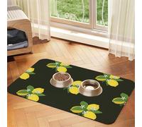 Lemon with Branch and Lilies Bouquet Black,Waterproof Pet Feeding Mat,PU Leather Placemats for Cat Dog Water Bowl,Food Mats,30x45cm