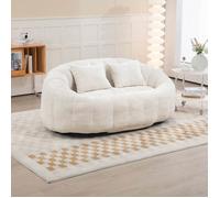 LEMONBEST Canapé pouf 2 places Lazy - Chenille beige, 150 x 95 x 63 cm, mousse mémoire