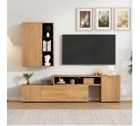 LEMONBEST Meuble TV modulable 174-265 cm, ensemble bois/noir avec vitrine murale