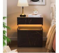 Lemonbest Table de chevet LED avec 3 tiroirs vitrine en panneau acrylique MDF et bois massif chambre à coucher et salon Noir + doré