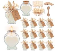 LemonRoad Lot de 12 bougies en verre en forme de cœur avec carte et fleurs séchées - Cadeau de mariage pour invités - Pour demoiselle d'honneur, témoin, fête prénuptiale, pendaison de crémaillère