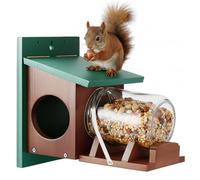 LemonRoad Mangeoire en bois pour écureuils en bois pour arbre de jardin extérieur, mangeoire pour tamias avec bouteille de rangement amovible, vert et marron