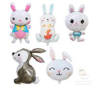 LEMONSTONE Lot de 5 ballons de Pâques en forme de lapin - Décoration d'anniversaire - Motif animaux de la forêt - Ballons en aluminium pour certains lapins - Thème de Pâques, dimanche et lapin