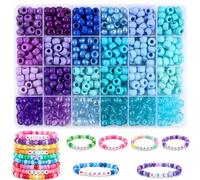 LEMONSTONE Lot de 720 perles poney de 24 couleurs avec boîte de rangement, perles de 6 x 9 mm avec grand trou à enfiler, bracelets à faire soi-même, bijoux, loisirs créatifs, cadeau (01)