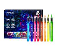 LEMONSTONE Lot de 8 stylos à lumière noire UV, fluorescents, brillent dans le noir, stylos de tatouage pour le visage, doux pour la peau, pour fête de festival