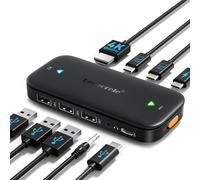 Lemorele 2 Commutateur KVM pour Ordinateur, Hub USB C avec 3 Ports USB A & 1 Port USB C, 4K@60Hz HDMI, Charge PD 100W, Support Audio, Partage d'un Moniteur et des Périphériques pour PC, Mac, Linux