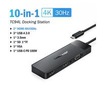 Lemorele airies USB-C 10Ports Station d'accueil USB Type C aux touristes HDMI 4K 30Hz VGA Adaptateur USB 3.0 PD100W Lecteur de carte SD pour MacPle - Type 10-in-1 #B