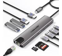 Lemorele Dock Station d'accueil USB C avec Double HDMI,11-en-1 Adaptateur Hub USB-C vers Gigabit Ethernet,2 HDMI,4 USB 3.0/2.0,USB-C Data,100W PD,SD/TF pour Ordinateur Portable