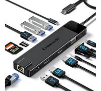 Lemorele Dock Station d'accueil USB C pour 3*Ecrans, Adaptateur Hub 13-en-1 vers Dual HDMI, VGA, Gigabit Ethernet, 2 USB 3.0&2.0, 100W PD, USB-C Data, SD/TF, AUX 3,5 mm pour MacBook/HP/Dell/Lenovo