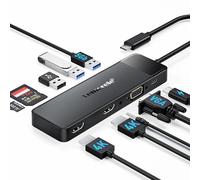 Lemorele Docking Station d'accueil USB C, Adaptateur Hub USB C 10 en 1 vers Double HDMI 4K, VGA, USB 3.0, 2 USB 2.0, 100W PD, SD/TF, AUX 3,5 mm pour MacBook Pro/HP/Dell/Lenovo/Acer et Plus