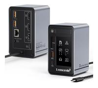 Lemorele Docking Station USB-C 12-en-1 pour 3 écrans, 2 HDMI + DP | USB 3.2 10 Gbit/s, Ethernet Gigabit, entrée PD 100W; LED de ports et bouton arrêt d’affichage - vidéo jusqu’à 4K@60Hz