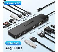 Lemorele double HDMI USB Hub Type C Hub 4K HDMI adaptateur 13 en 1 séparateur VGA USB 3.0 PD100W Dock pour MacBook Pro Air M2 USB C HUB TC200