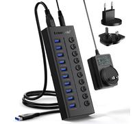Lemorele Hub USB 3.0 Alimenté à 10 Ports Hub avec Alimentation, Interrupteurs de Puissance Indépendants, 12V 2A USB Adaptateur Alimentation