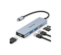 Lemorele Hub USB-C 5-en-1 avec HDMI, 2 USB-A et Lecteur SD/TF | Boîtier aluminium et Plug & Play; ajoute écran, clavier/souris et lecture simultanée des cartes SD et TF à un appareil USB-C.