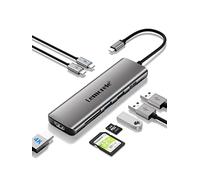 Lemorele Hub USB-C 8-en-1, HDMI 4K, 3 USB-A, données USB-C et SD/TF | 3 USB 3.0, données USB-C, entrée PD 100W et HDMI jusqu’à 4K@30Hz - extension multiport pour ordinateur portable