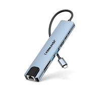 Lemorele Hub USB-C 8-en-1, HDMI, Ethernet Port, SD/TF et données USB-C | Ethernet 100 Mbit/s, 2× USB-A 2.0, USB-C 480 Mbit/s, SD/TF, HDMI et entrée PD 60W - hub compact pour bureau et voyage