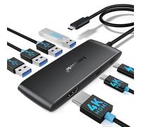 Lemorele Station d'accueil à double écran, hub USB C 7-en-1 avec adaptateur HDMI USB C DP 4K@60 Hz, 3 ports USB 3.0/2.0, charge rapide PD 100 W, plug and play pour ordinateur portable Dell/HP/Surface